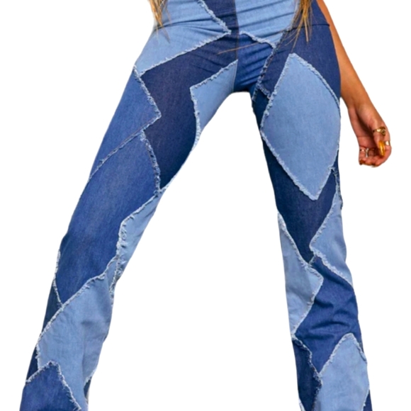 **SOLD** NEW JARED LOW RISE DIAMOND Y2K PATCHWORK JEANS Size 24 - Picture 2 of 11